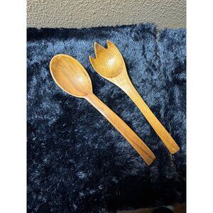 Vintage Teak Wood Salad Server Set Spoon & Fork
